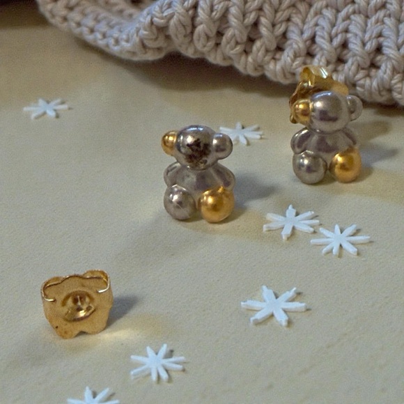 Gold and Silver Stainless Steel Bear Earrings - Picture 3 of 5